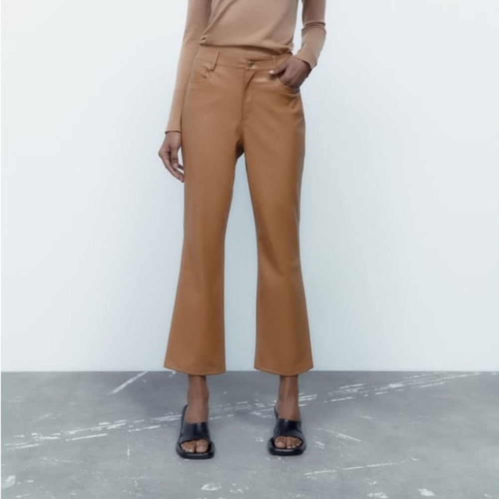 NWT ZARA FAUX LEATHER MINI FLARED PANTS